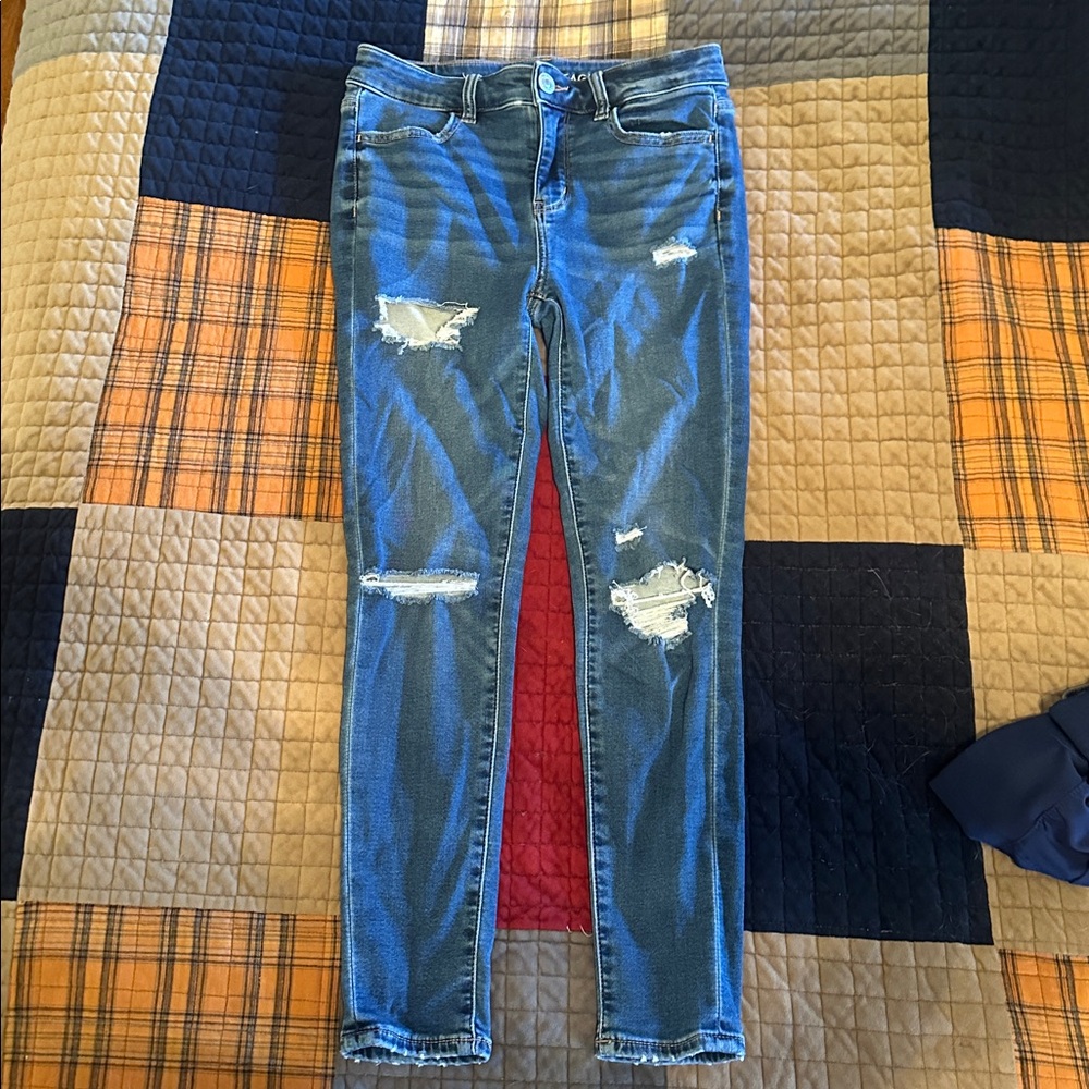 American Eagle Outfitters Ripped Blue Skinny Jeans